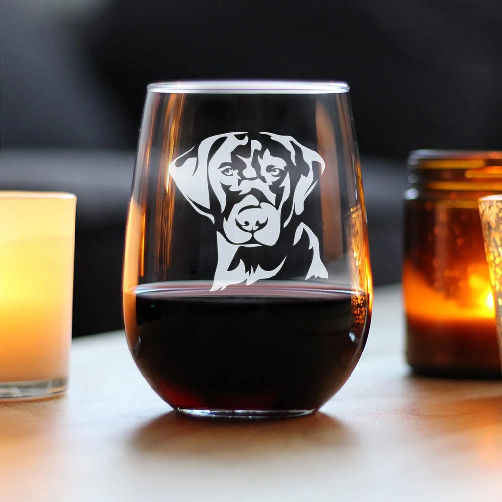 Black Lab Face Stemless Wine Glass Y3863