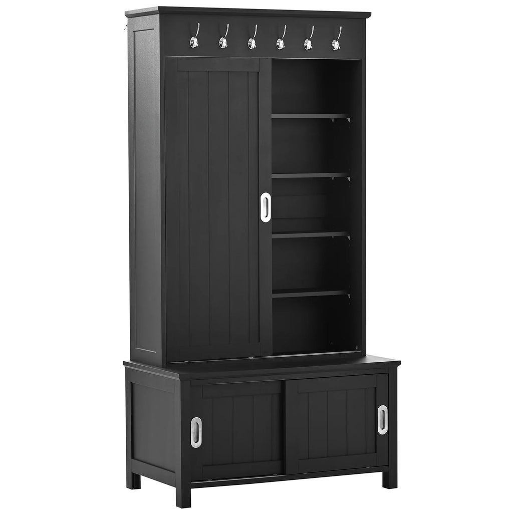 Black Wooden Hall Tree with Bench and Shoe Storage E835118