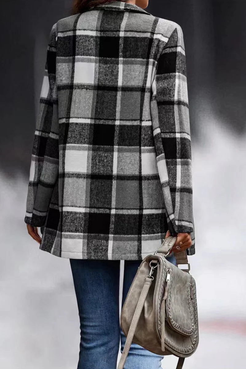 Plaid Patchwork Turndown Collar Outerwear S3648