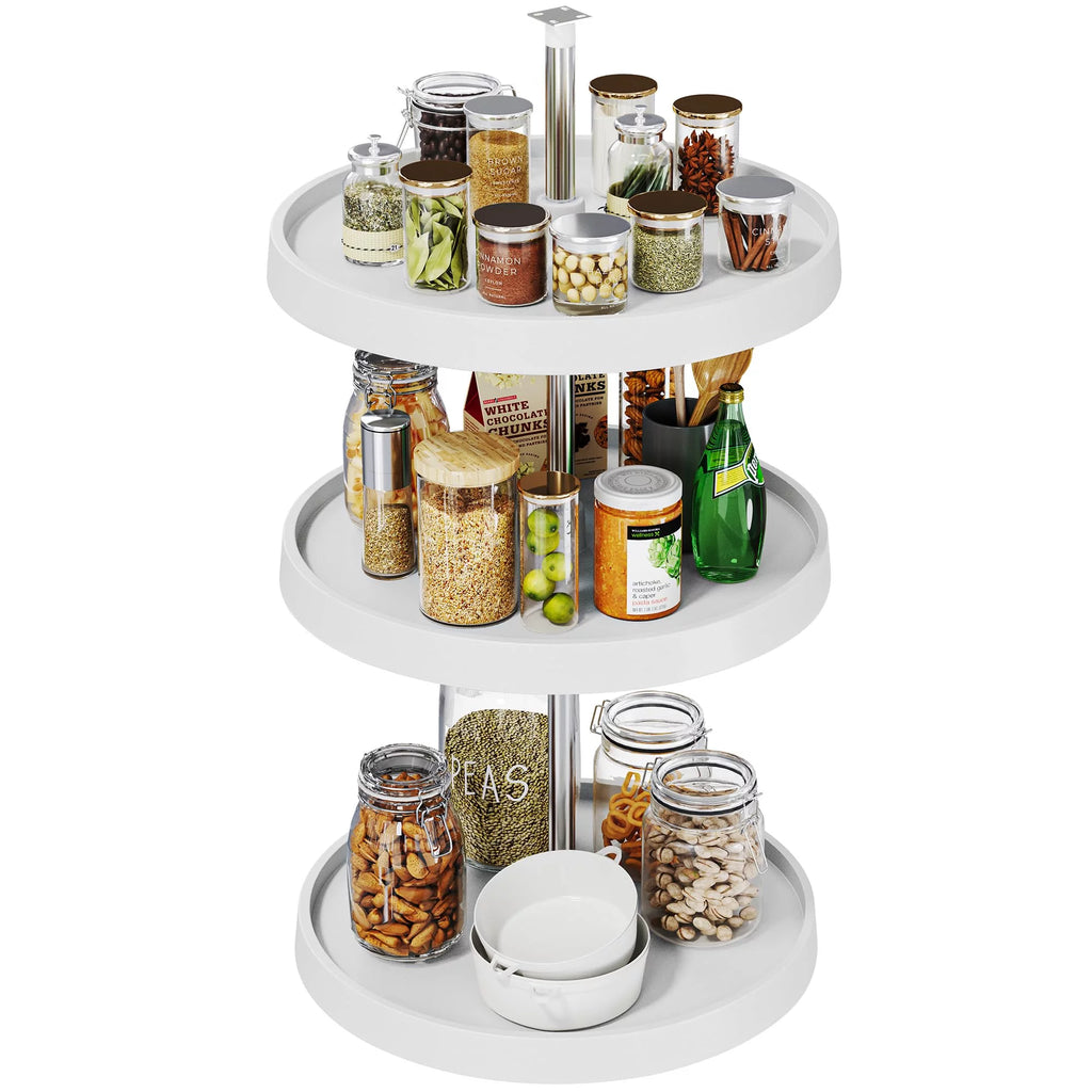 18-Inch 3-Shelf Lazy Susan Corner Kitchen Cabinet Organizer with Telescoping Mount, White D149014