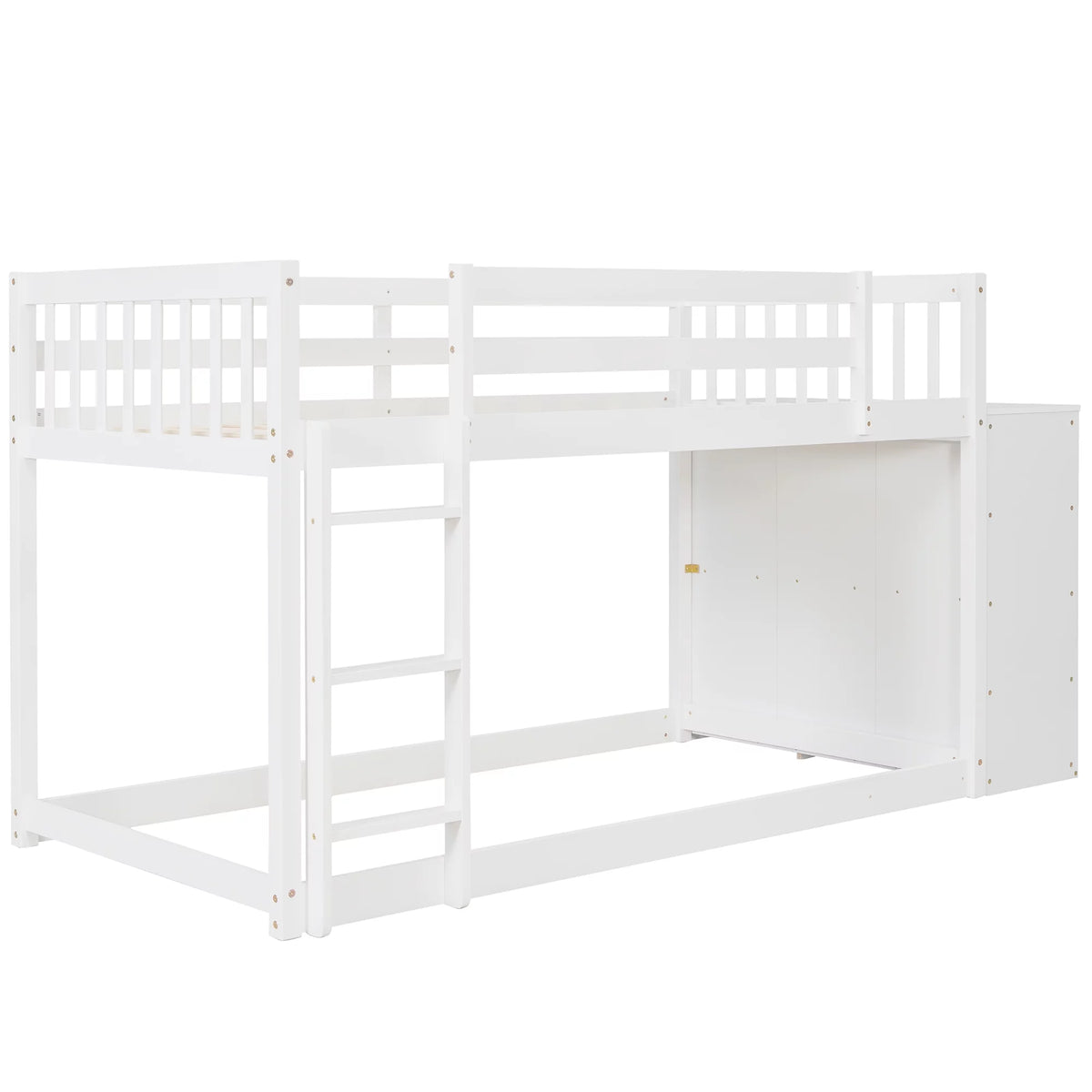White Wood Twin Over Twin Bunk Bed with Storage U835