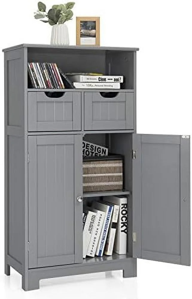 Grey Bathroom Floor Cabinet with 2 Doors and 2 Drawers D557