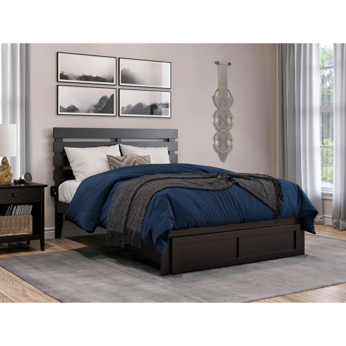 Espresso Wood Full Bed with Foot Drawer O762