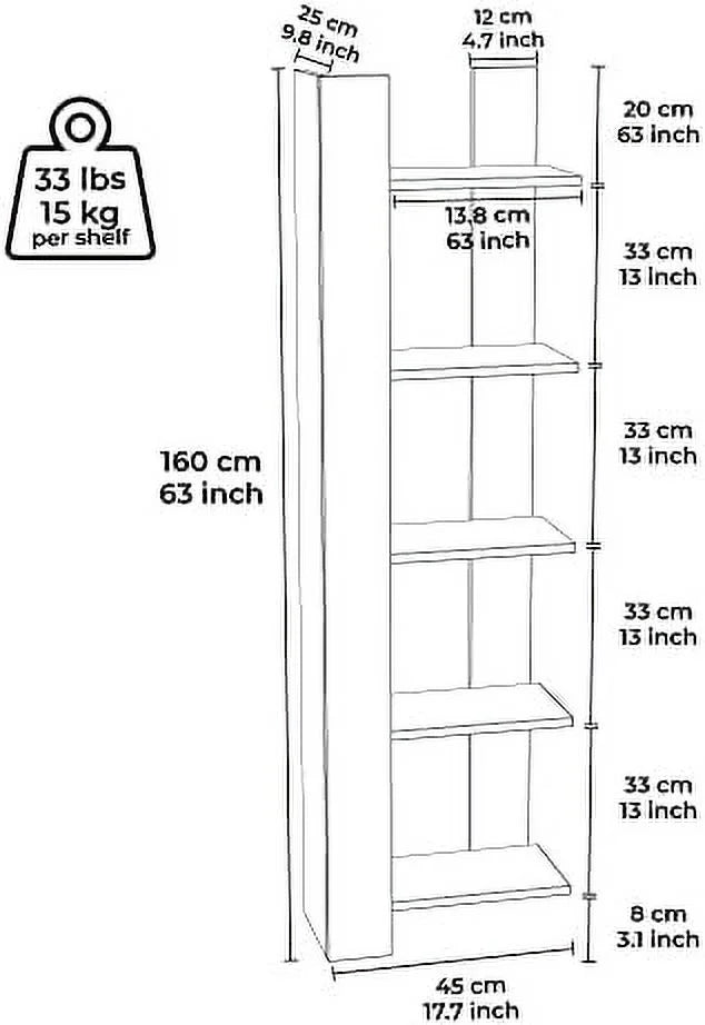 White 5-Corner Unit Display Shelves and Wooden Bookcase T65258