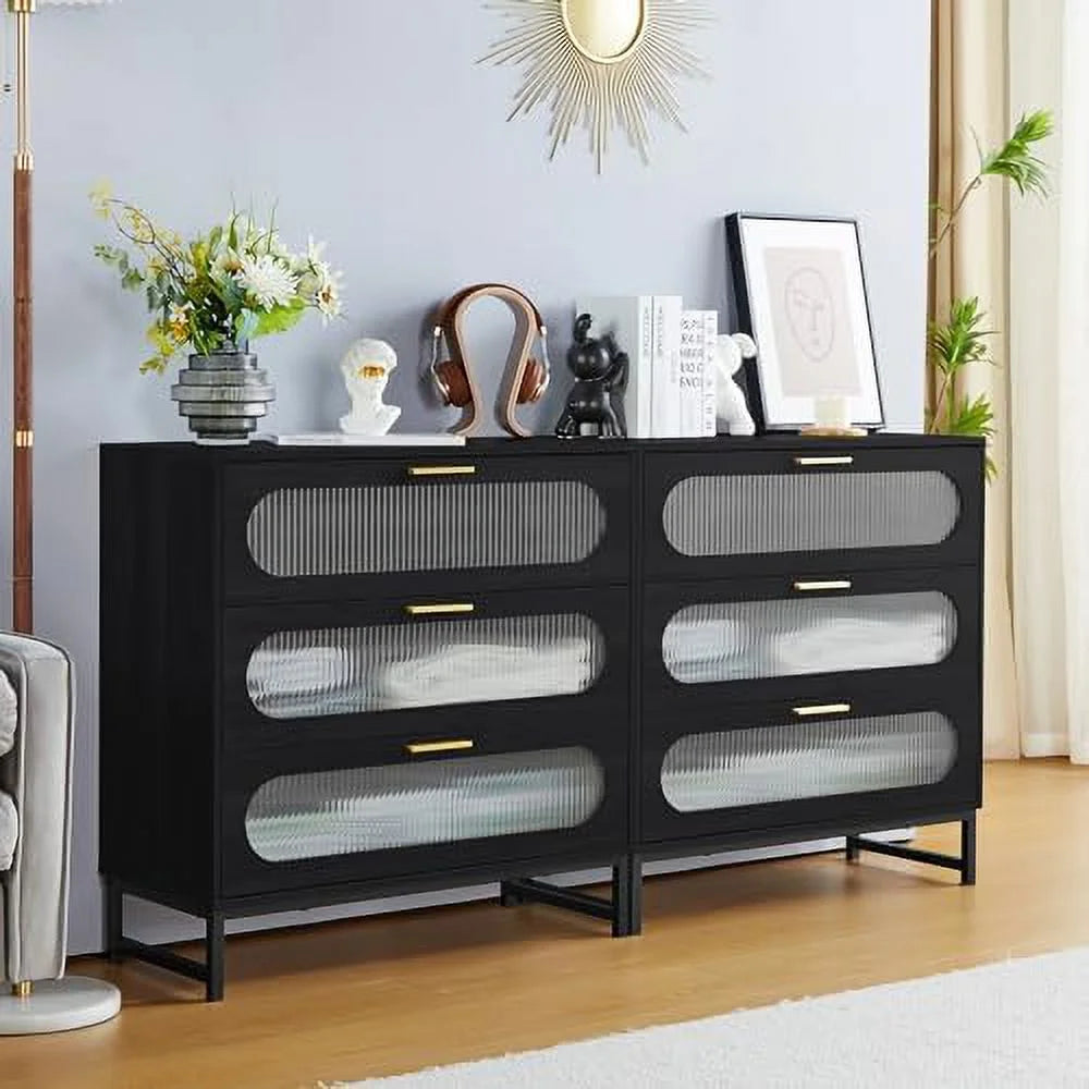 3 Drawer Tempered Glass Wood Dresser E75362