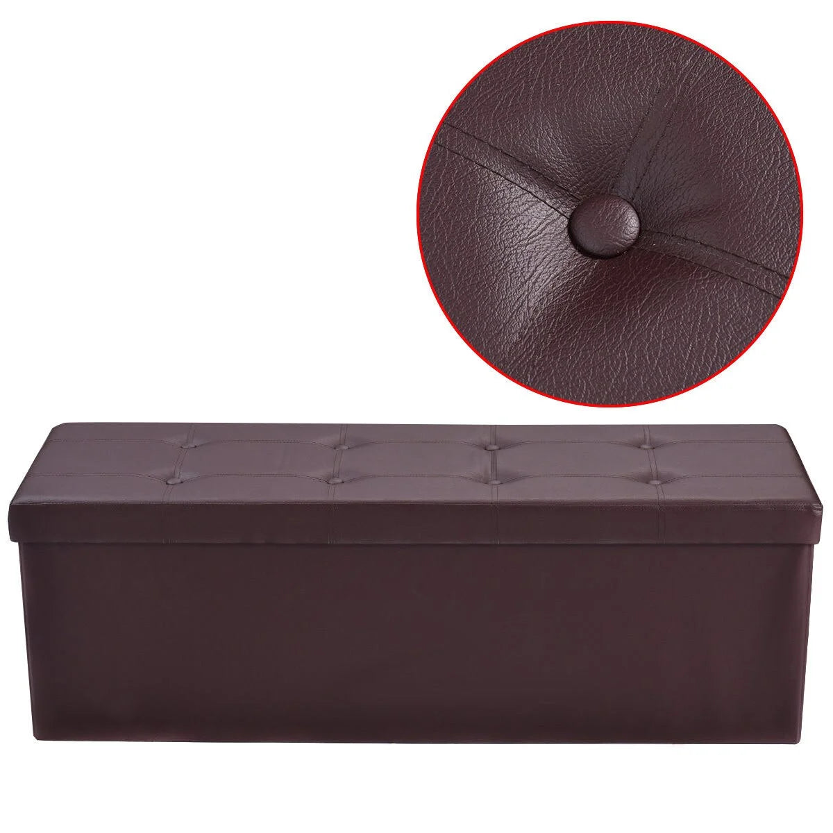 Brown Faux Leather Folding Storage Ottoman N64538