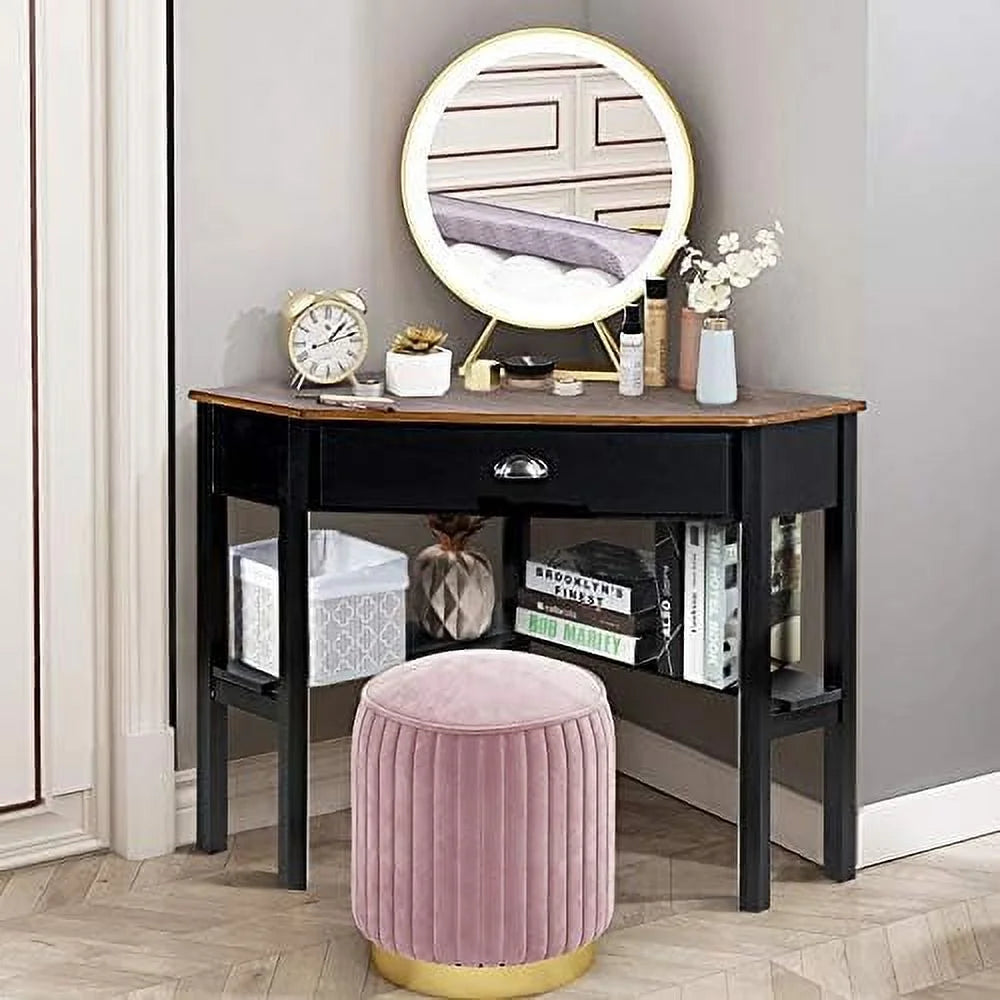 White Corner Desk with Drawer and Shelves Q48461