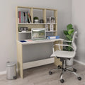 White and Sonoma Oak Engineered Wood Desk with Shelves X874579