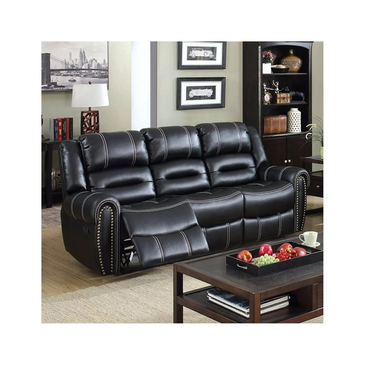 Black Leatherette Recliner Sofa G78086