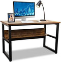 Computer Desk with Shelves 47 Inches Natural Wood Black Metal Frame Q628135