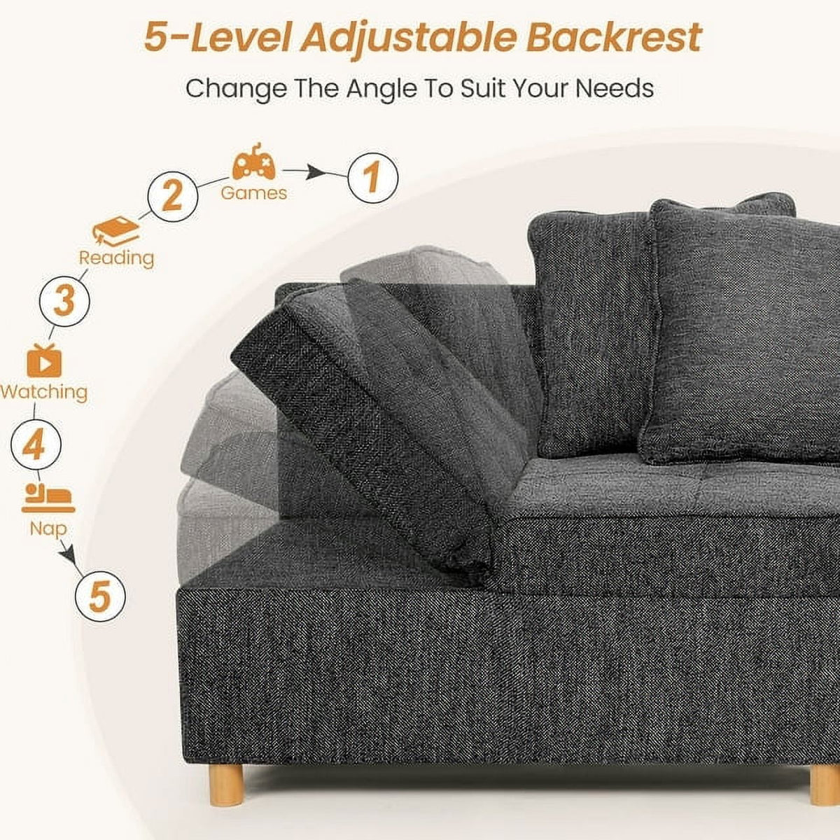 Black Convertible Sofa Bed Chair with 2 Pillows A35609