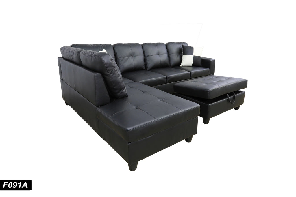 Black Left Facing Faux Leather Sectional Sofa with Ottoman M525