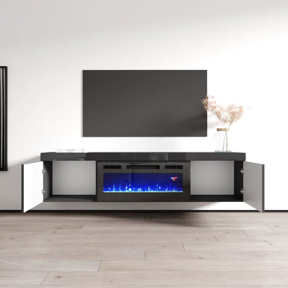 Floating Fireplace TV Stand for TVs up to 80" High Gloss V98270