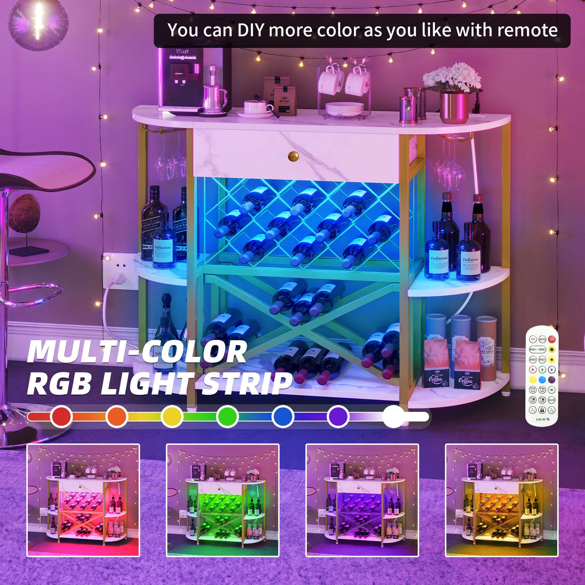 3-Tier Wine Cabinet with LED Lights and Power Outlets X37181