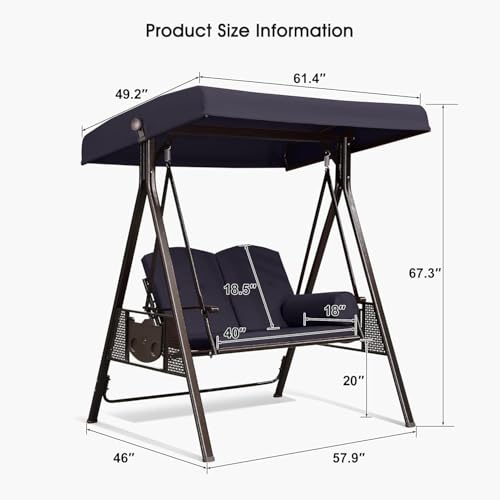 3-Seat Outdoor Patio Swing with Canopy and Cushions W2306
