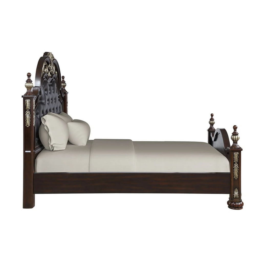 Brown Solid Wood Queen Bed J146064
