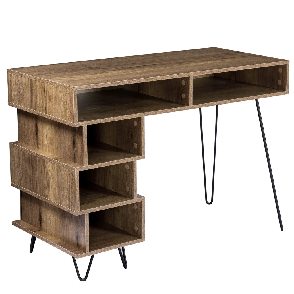 Brown Writing Study Desk with Lattice and V-Shaped Iron Leg W403725