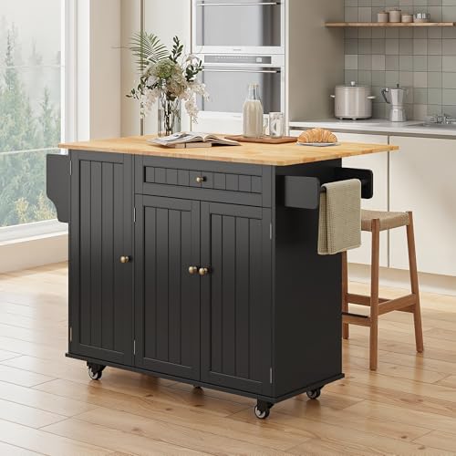 White Kitchen Island with Drop Leaf and Storage N2562