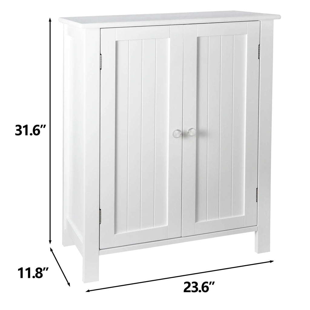 2-Door White Bathroom Floor Storage Cabinet with Adjustable Shelves T613763