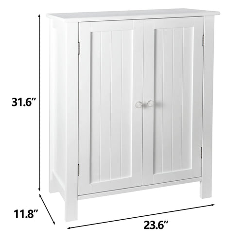 2-Door White Bathroom Floor Storage Cabinet with Adjustable Shelves T613763