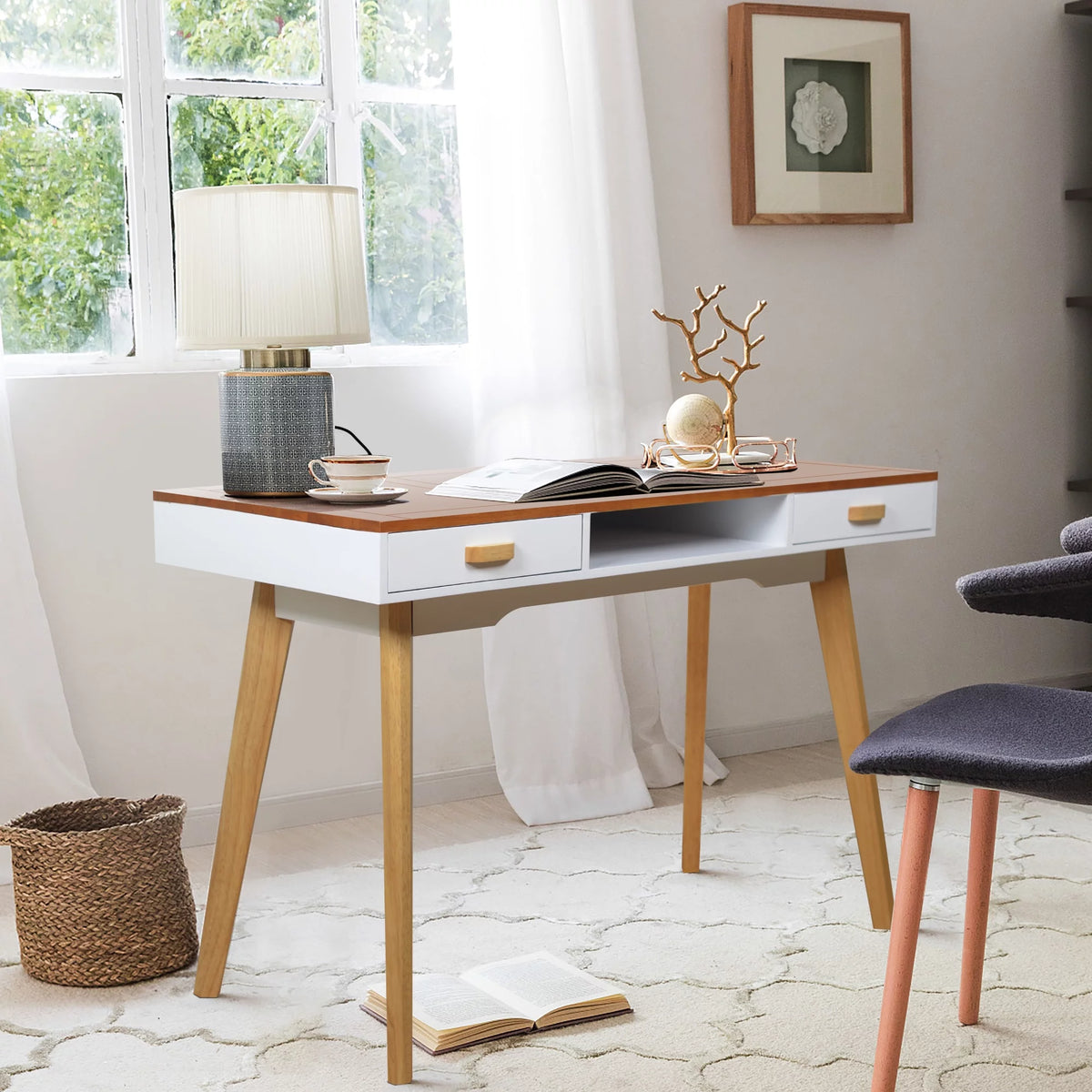 Solid Wood Writing Desk with Drawer W657