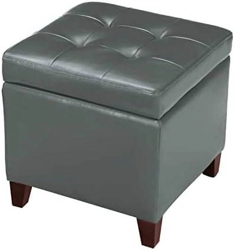 Tufted Leather Square Ottoman with Hinged Lid E12705
