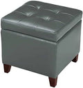 Tufted Leather Square Ottoman with Hinged Lid E12705