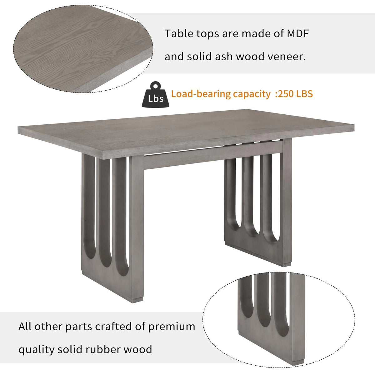 Wood 7 Piece Dining Table Set with 6 Beige Cushioned Chairs F410