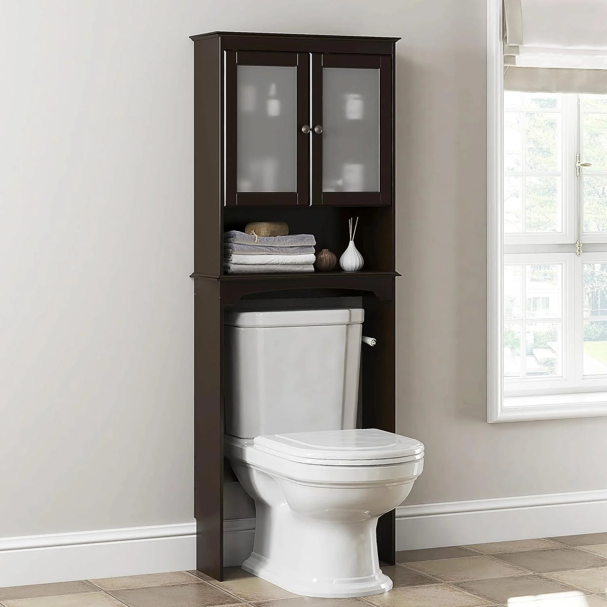 Over The Toilet Storage Cabinet with Glass Doors W3660