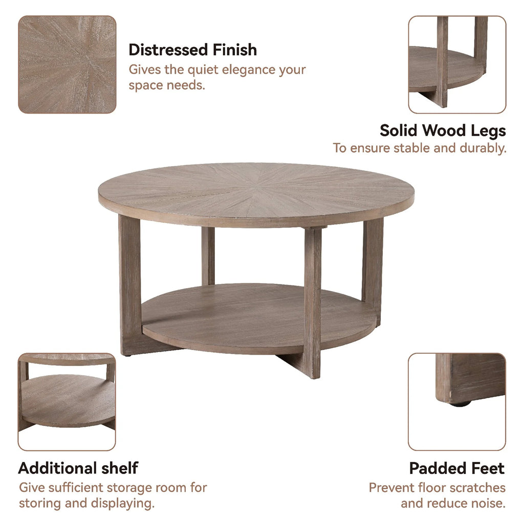 Round Wood Coffee Table with Storage R704