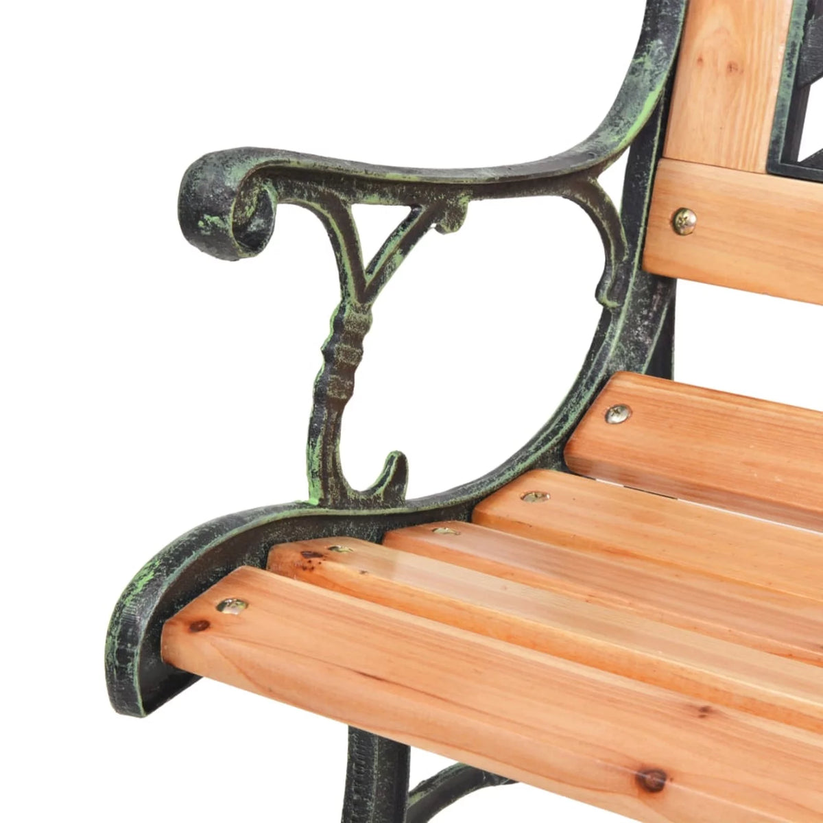Outdoor Garden Bench with Backrest Wood Seat Wrought Iron Frame B19243