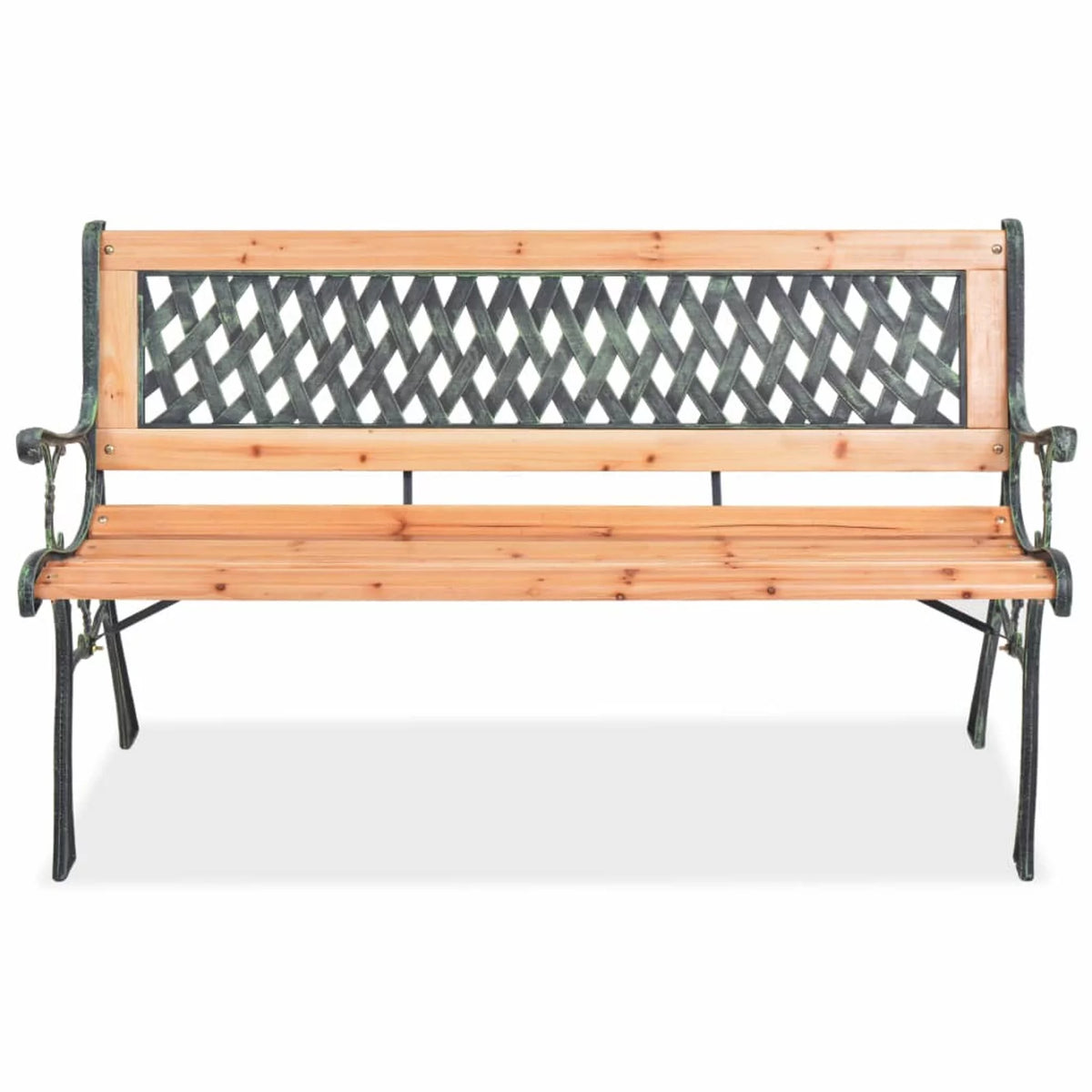 Outdoor Garden Bench with Backrest Wood Seat Wrought Iron Frame B19243