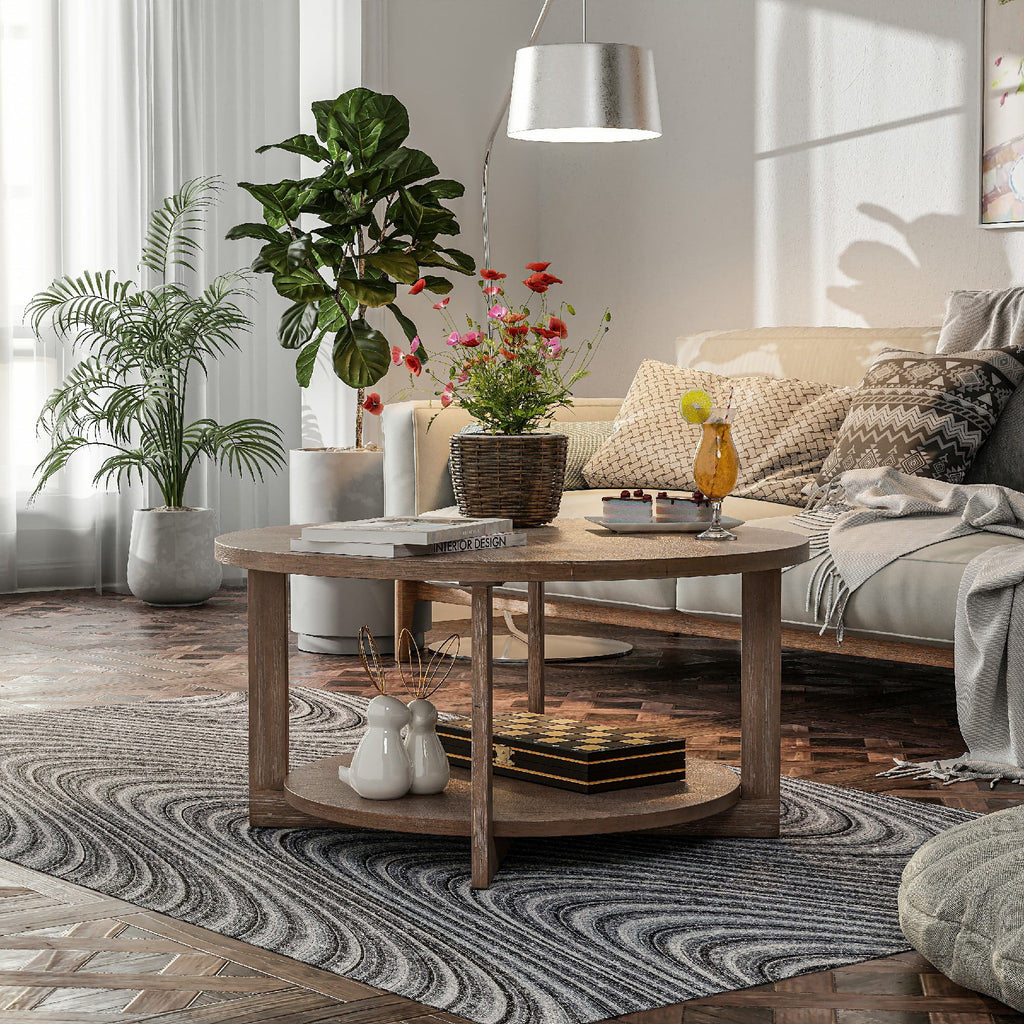 Round Wood Coffee Table with Storage R704