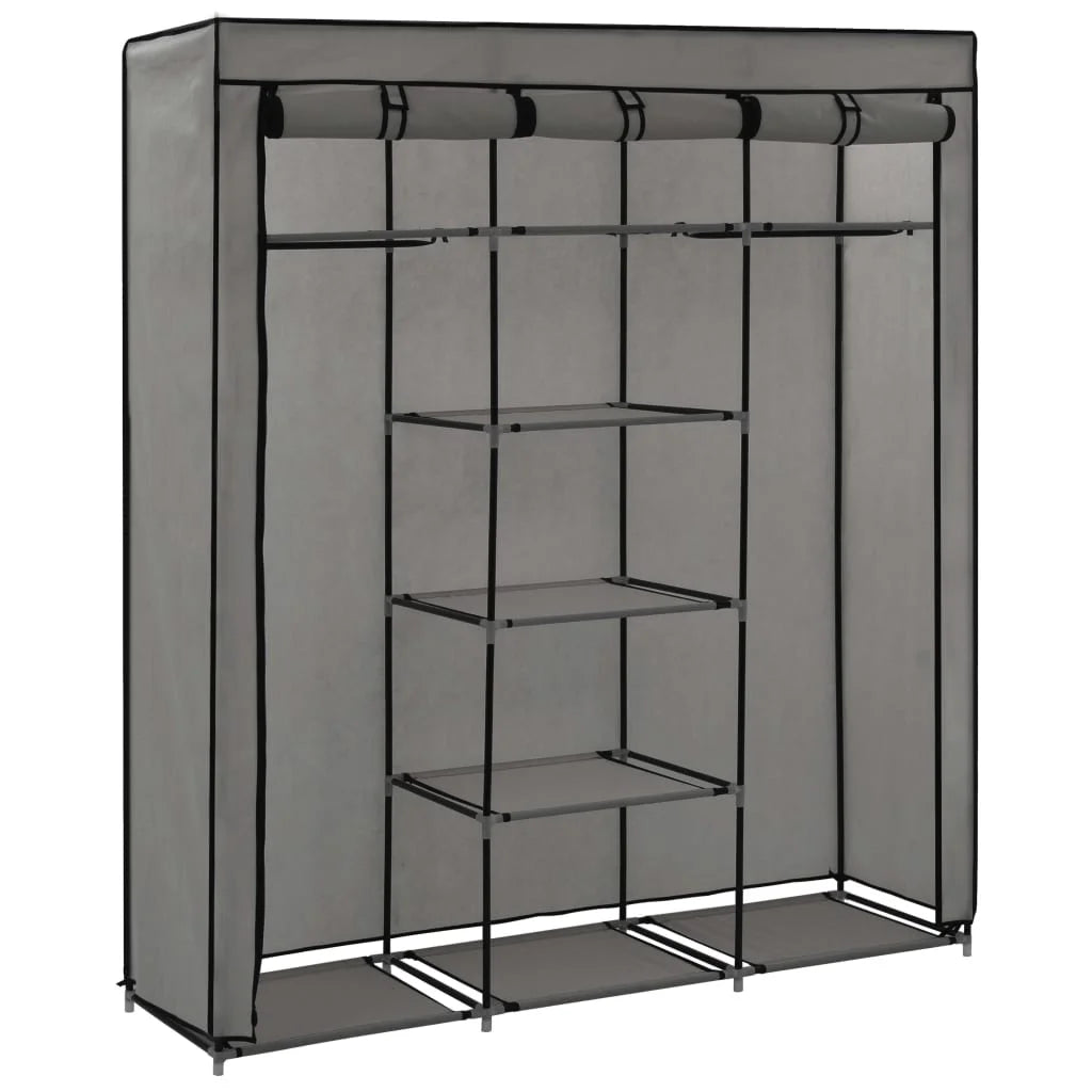 Gray Wardrobe with Compartments and Rods H978219