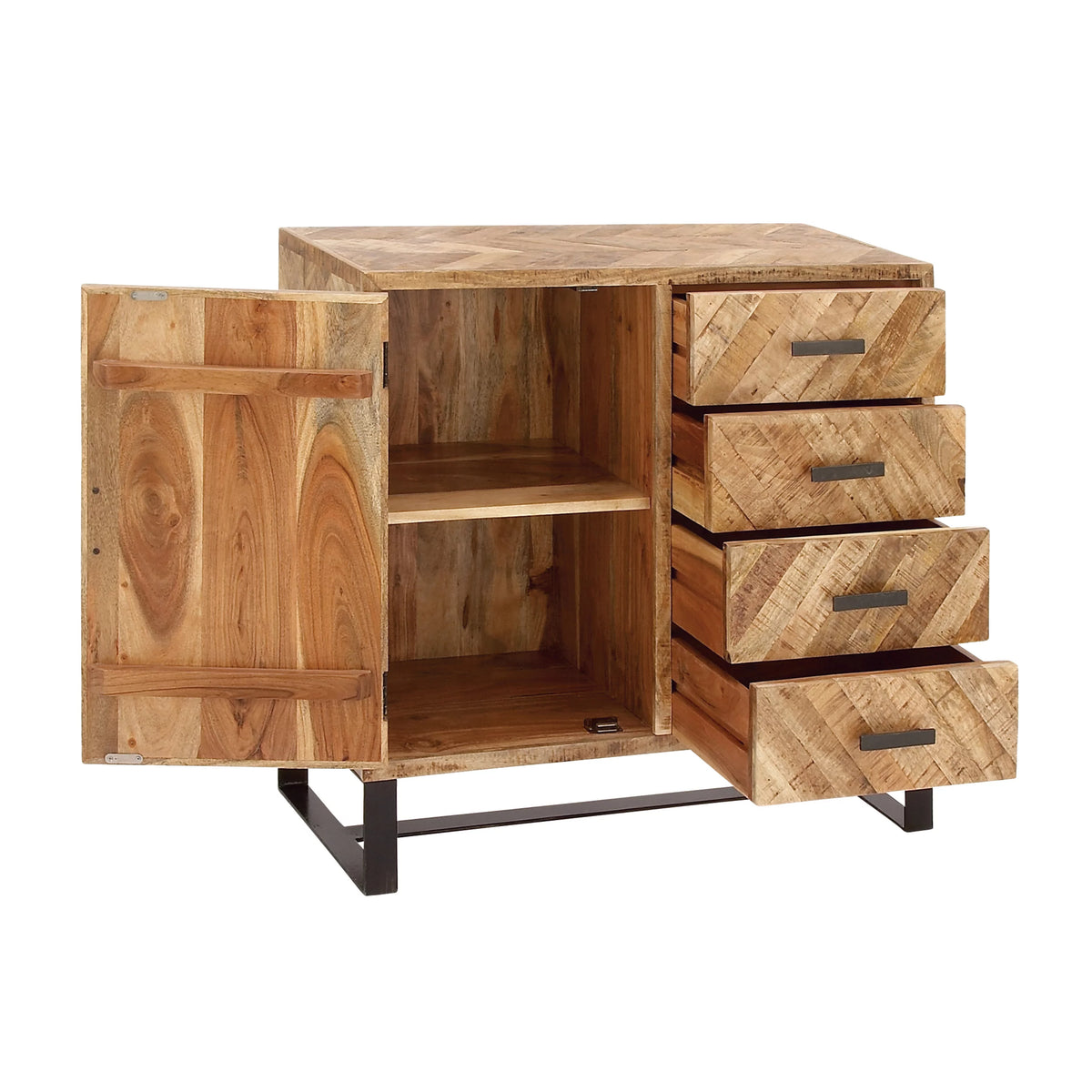 Brown Mango Wood 4 Drawers 1 Shelf 1 Door Geometric Cabinet G20576