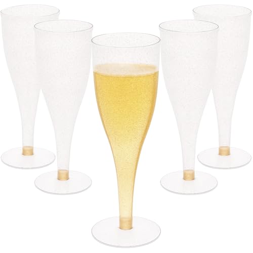 4.5 oz Gold Glitter Disposable Champagne Flutes Q43967