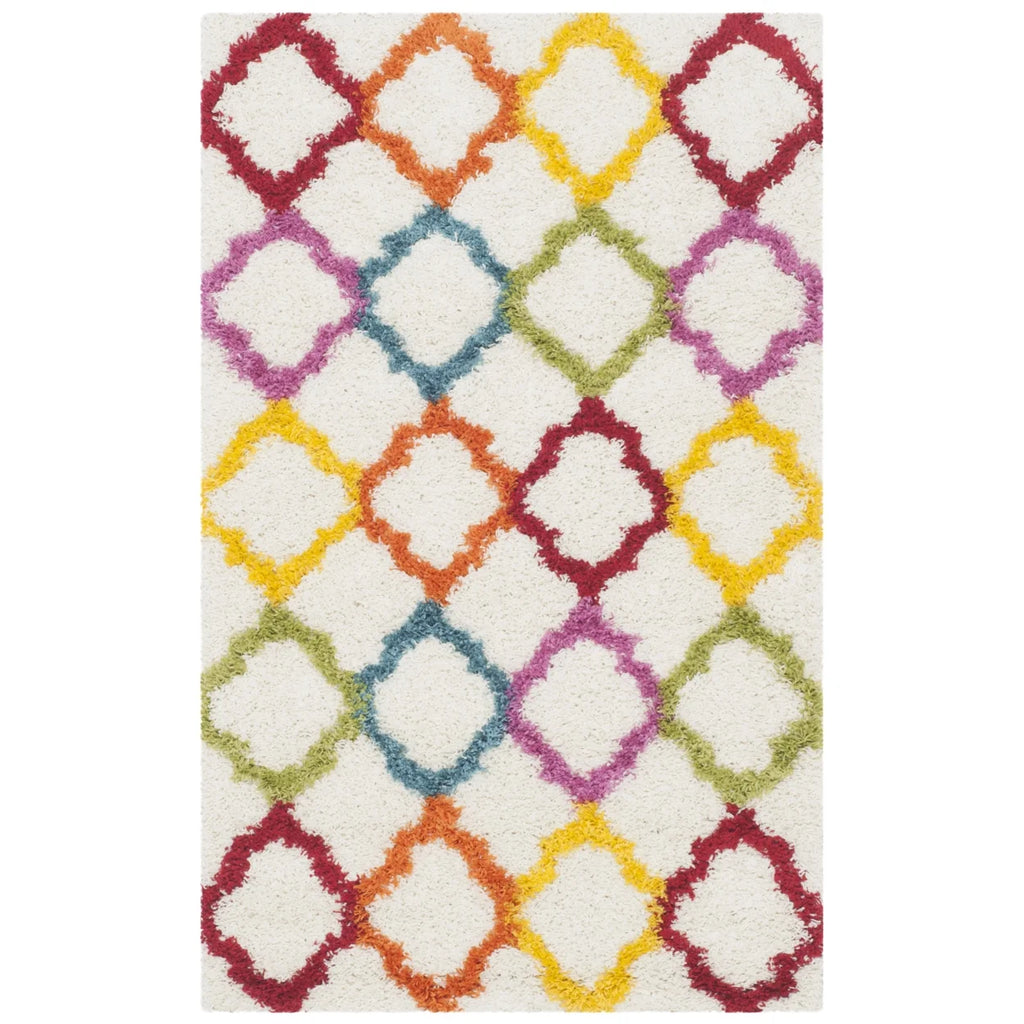 Ivory Multi Geometric Shag Area Rug E29367