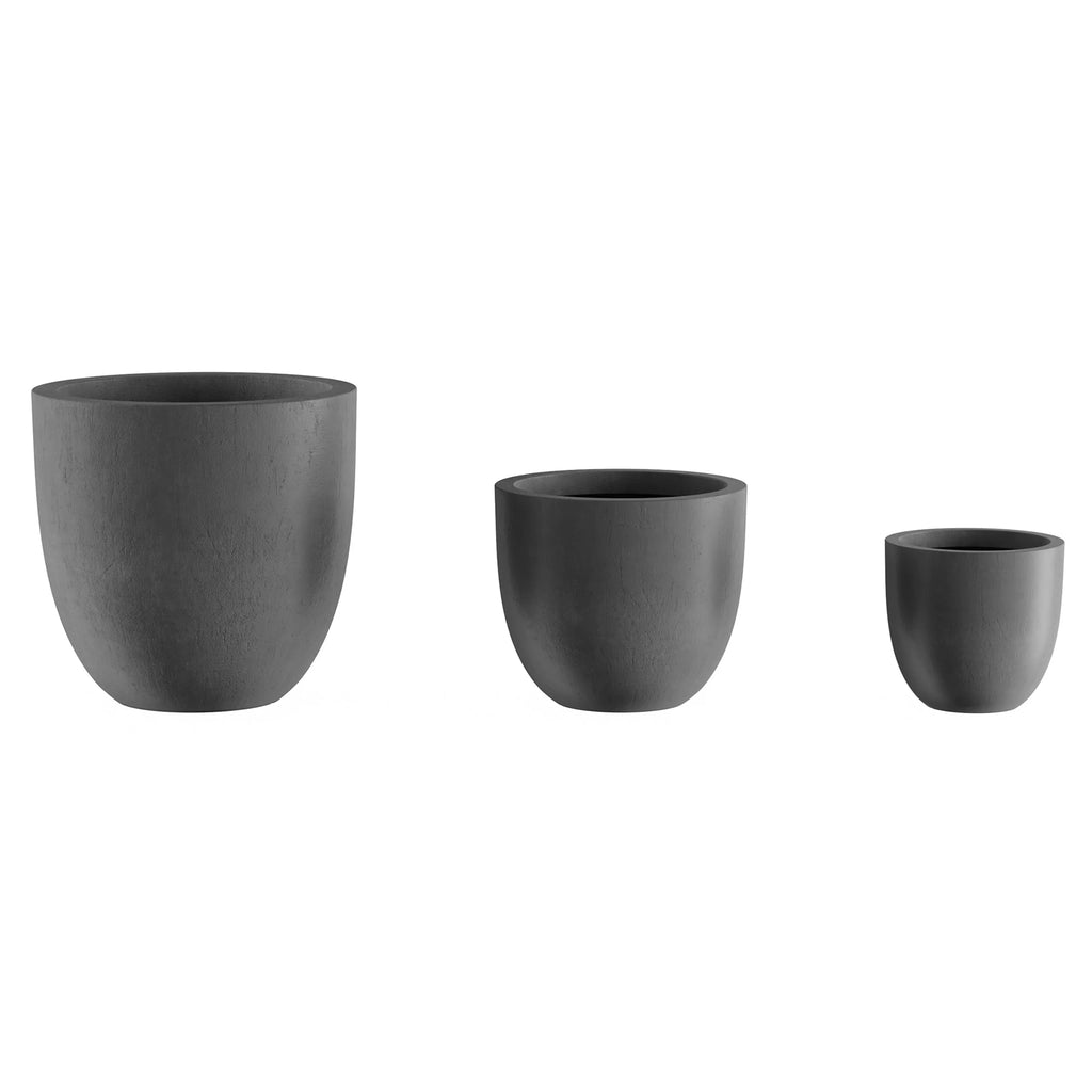 Set of 3 Tapered Gray Fiber Clay Planters L130