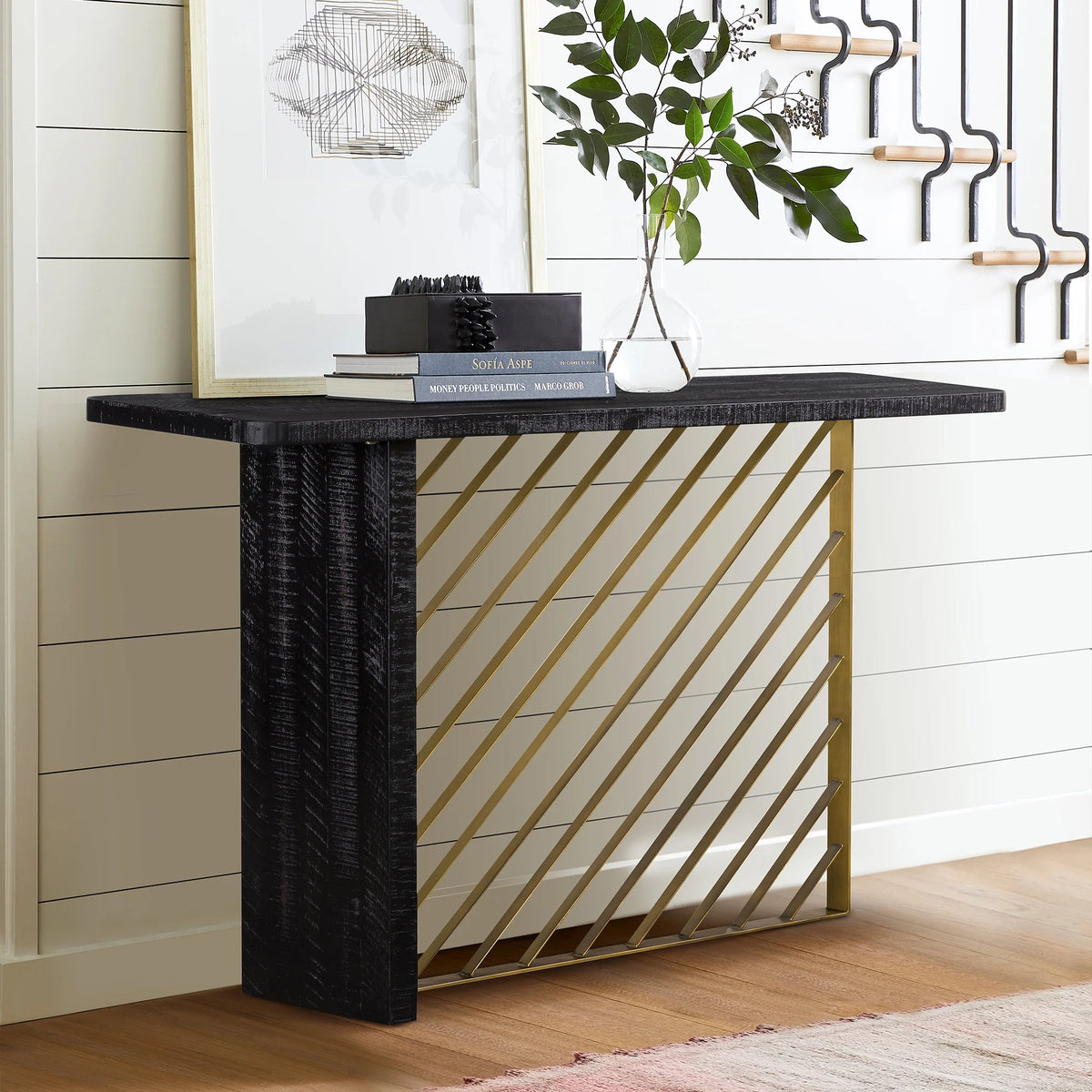 Black Wood Metal Console Table F99999