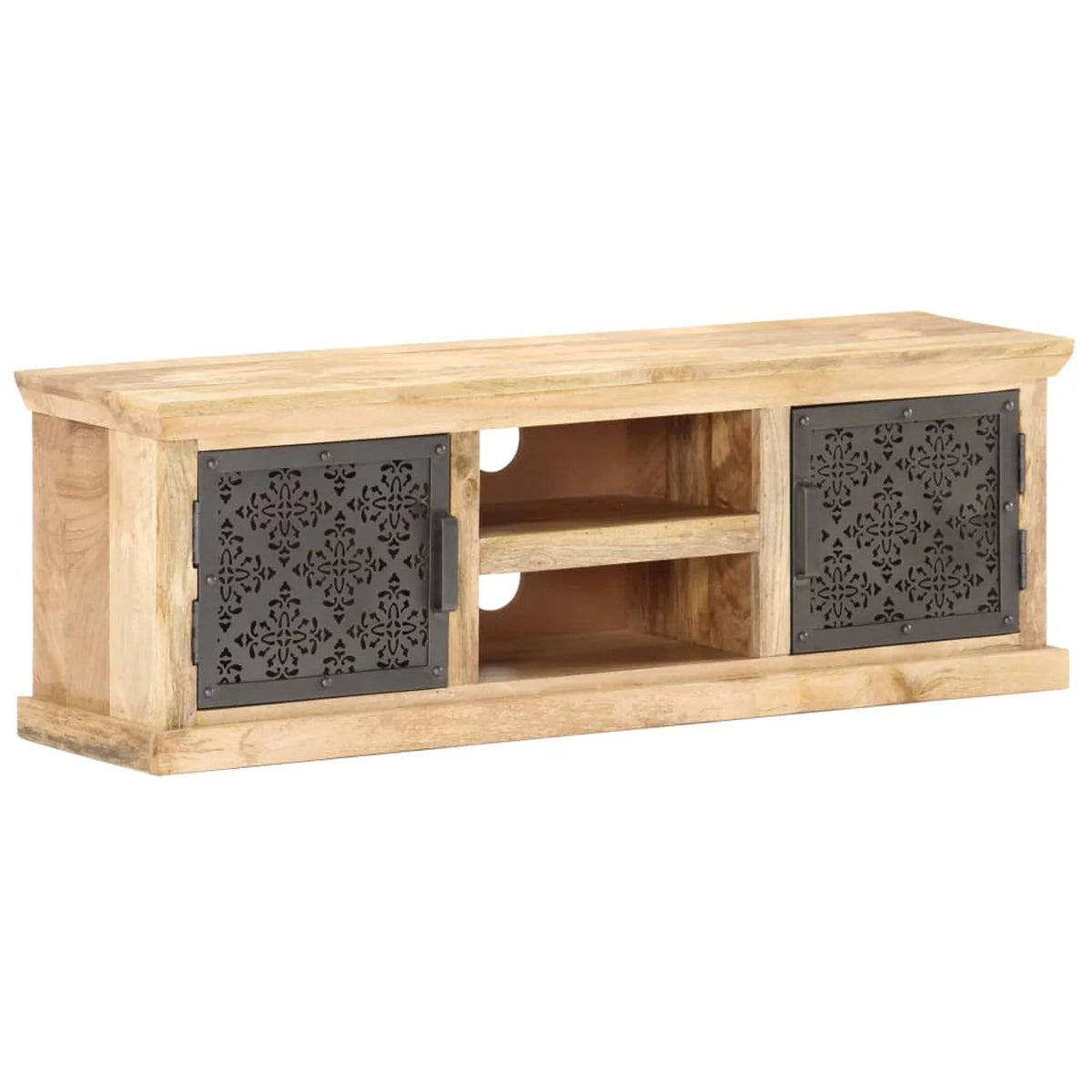 Mango Wood TV Stand with 2 Steel Doors M12156