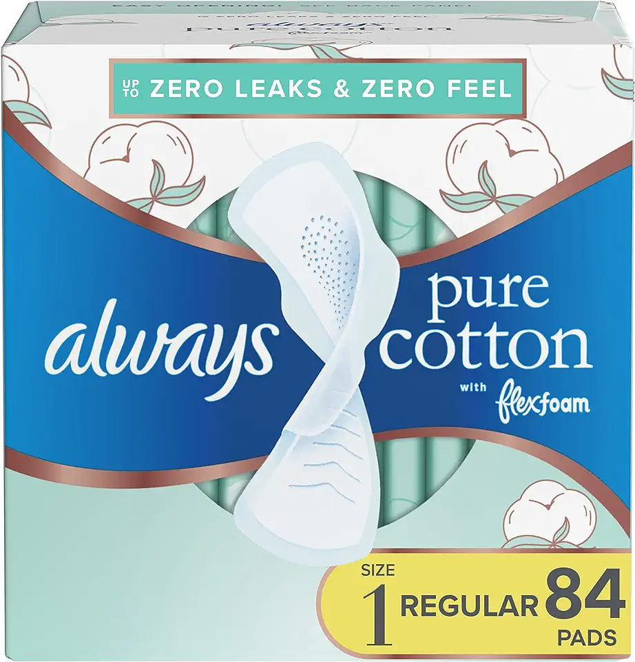 Pure Cotton with Flexfoam Pads, Size 1, Regular Absorbency 28 Count (Pack of 3) Q35599