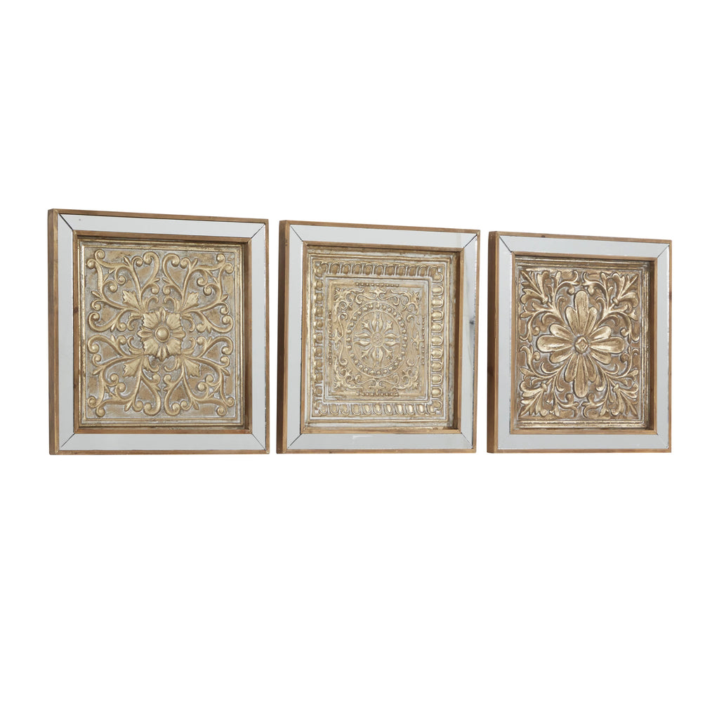 Gold Metal Floral Wall Decor with Mirror Panels 3 Count N470080