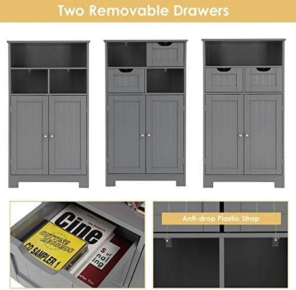 Grey Bathroom Floor Cabinet with 2 Doors and 2 Drawers D557