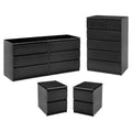 Black 6 Drawer Dresser 5 Drawer Chest and Two Nightstands 4 Piece Set O955676