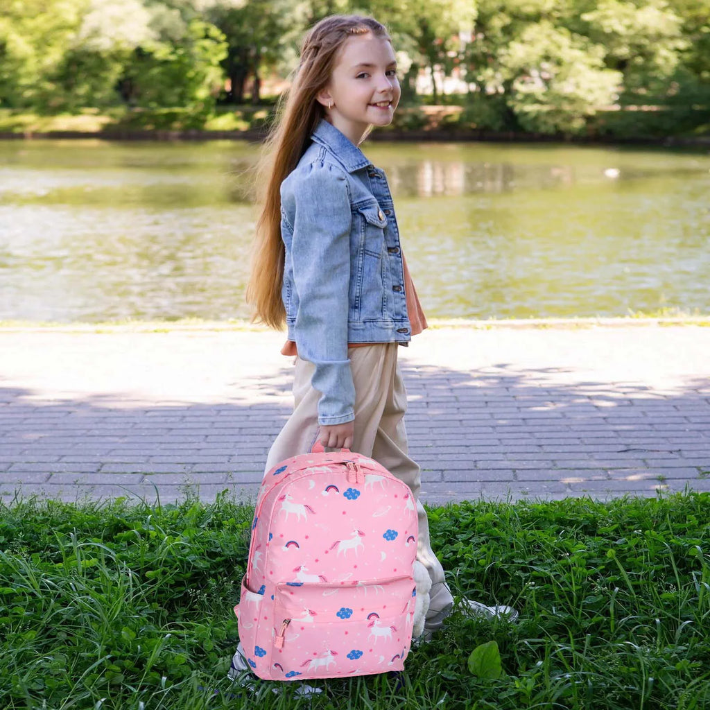 Pink Canvas School Backpack with USB Charging Port K687