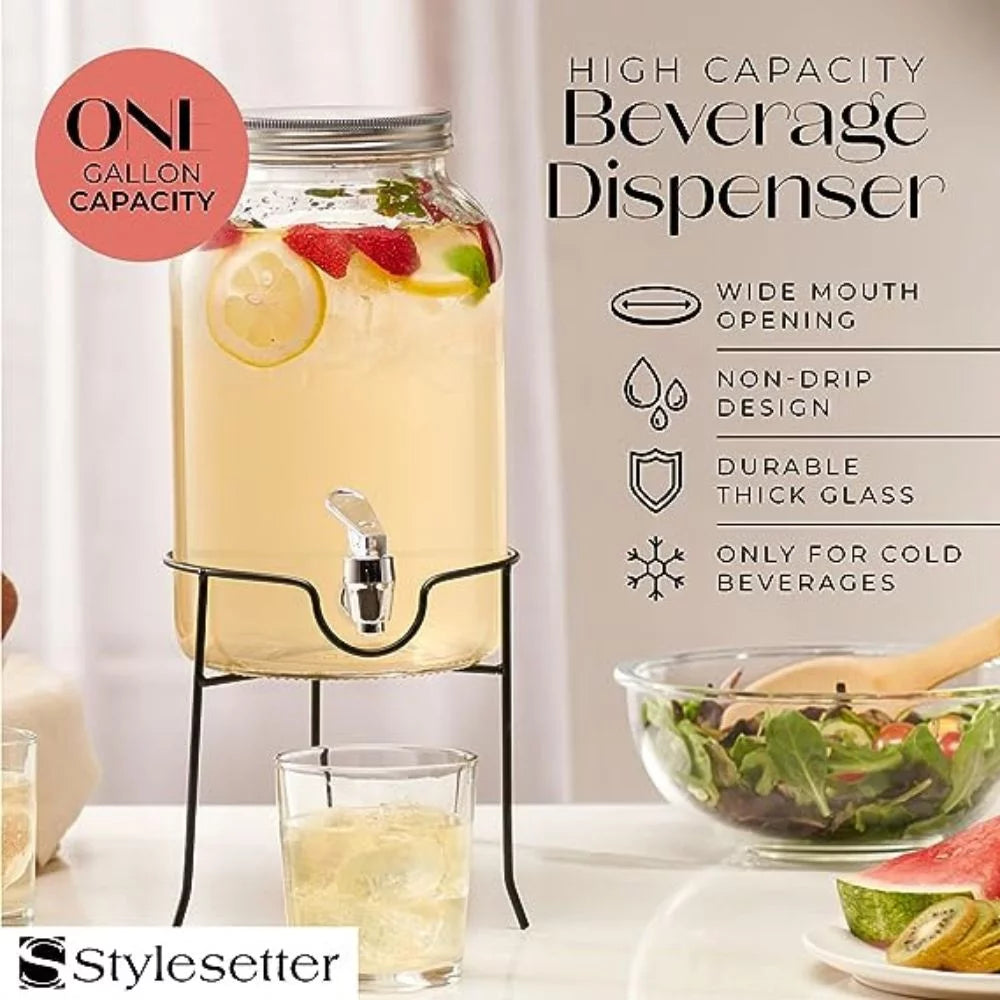 Clear Glass Beverage Dispenser with Spigot and Stand 1 Gallon G528
