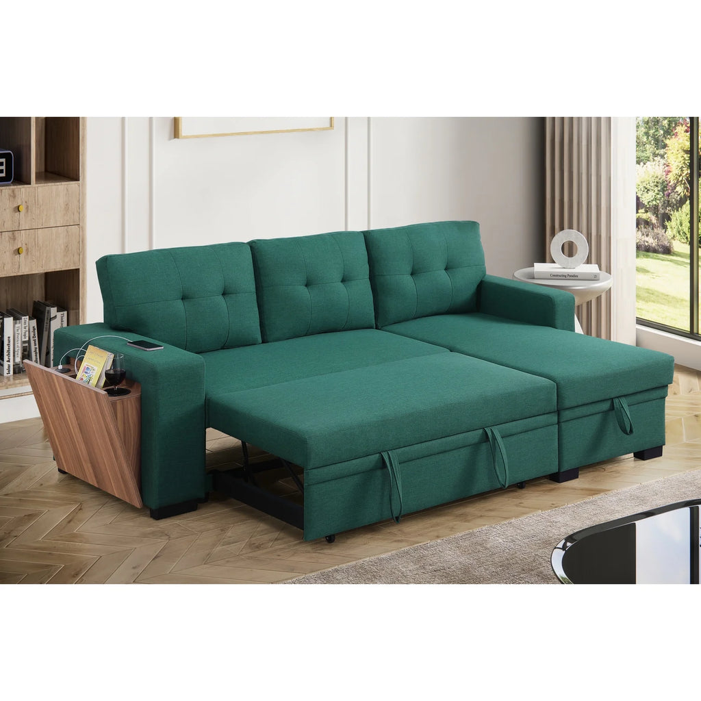 Green Reversible Sleeper Sectional Sofa Bed F8589