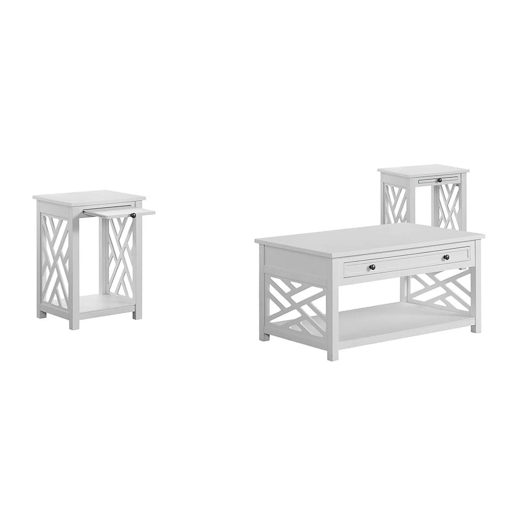 White Wood Coffee Table and Two End Tables D948443