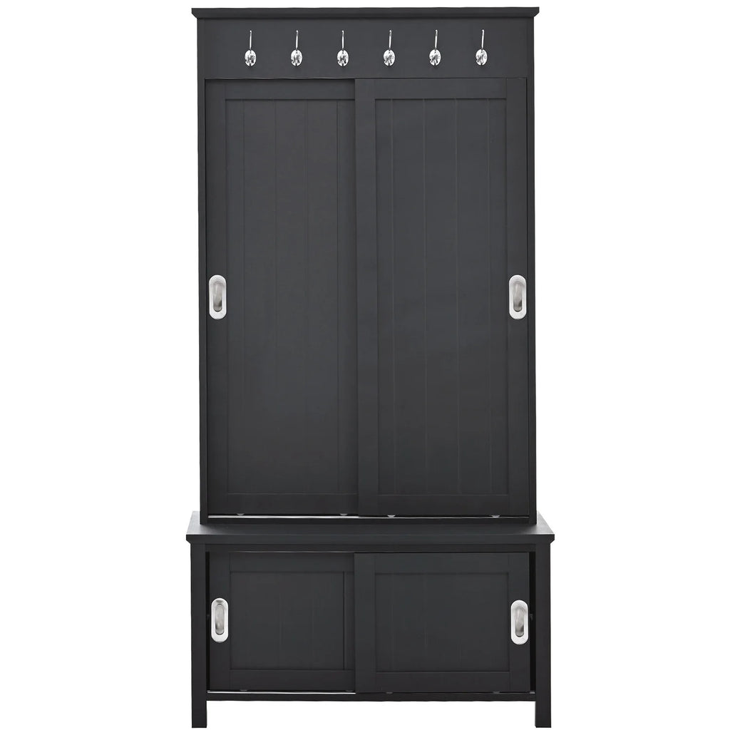 Black Wooden Hall Tree with Bench and Shoe Storage E835118