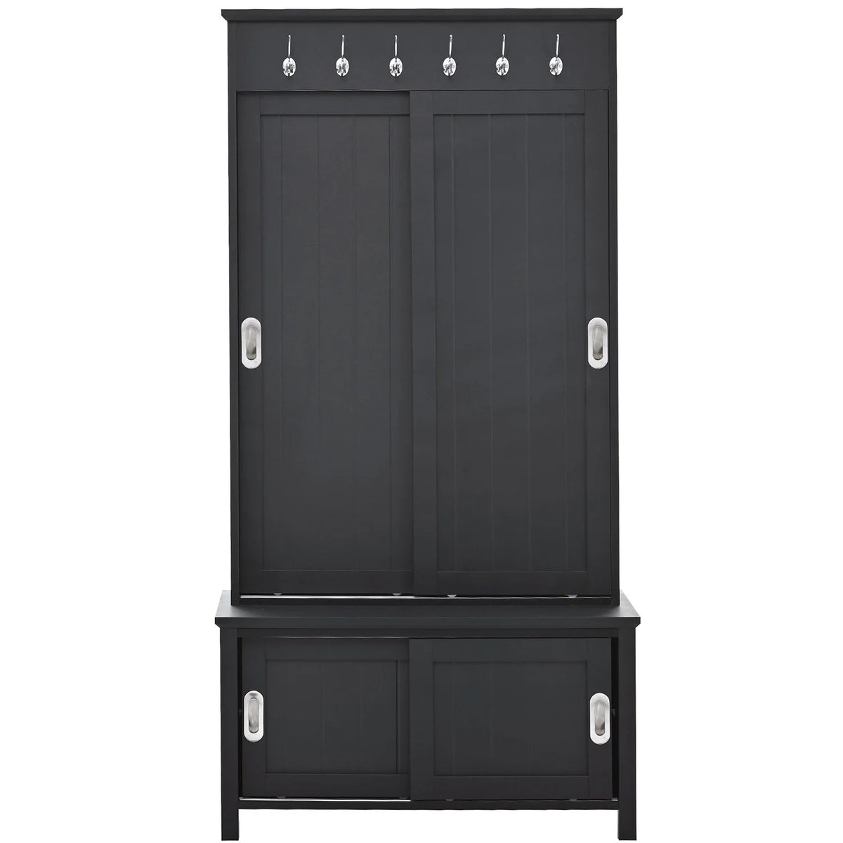 Black Wooden Hall Tree with Bench and Shoe Storage E835118